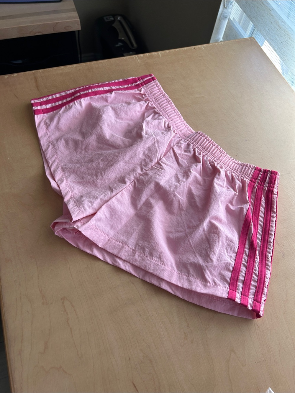 Women Light Pink Athletic Shorts with Dark Pink Stripe Detail